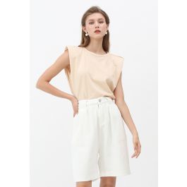 Padded Shoulder Sleeveless Top in Cream | Chicwish
