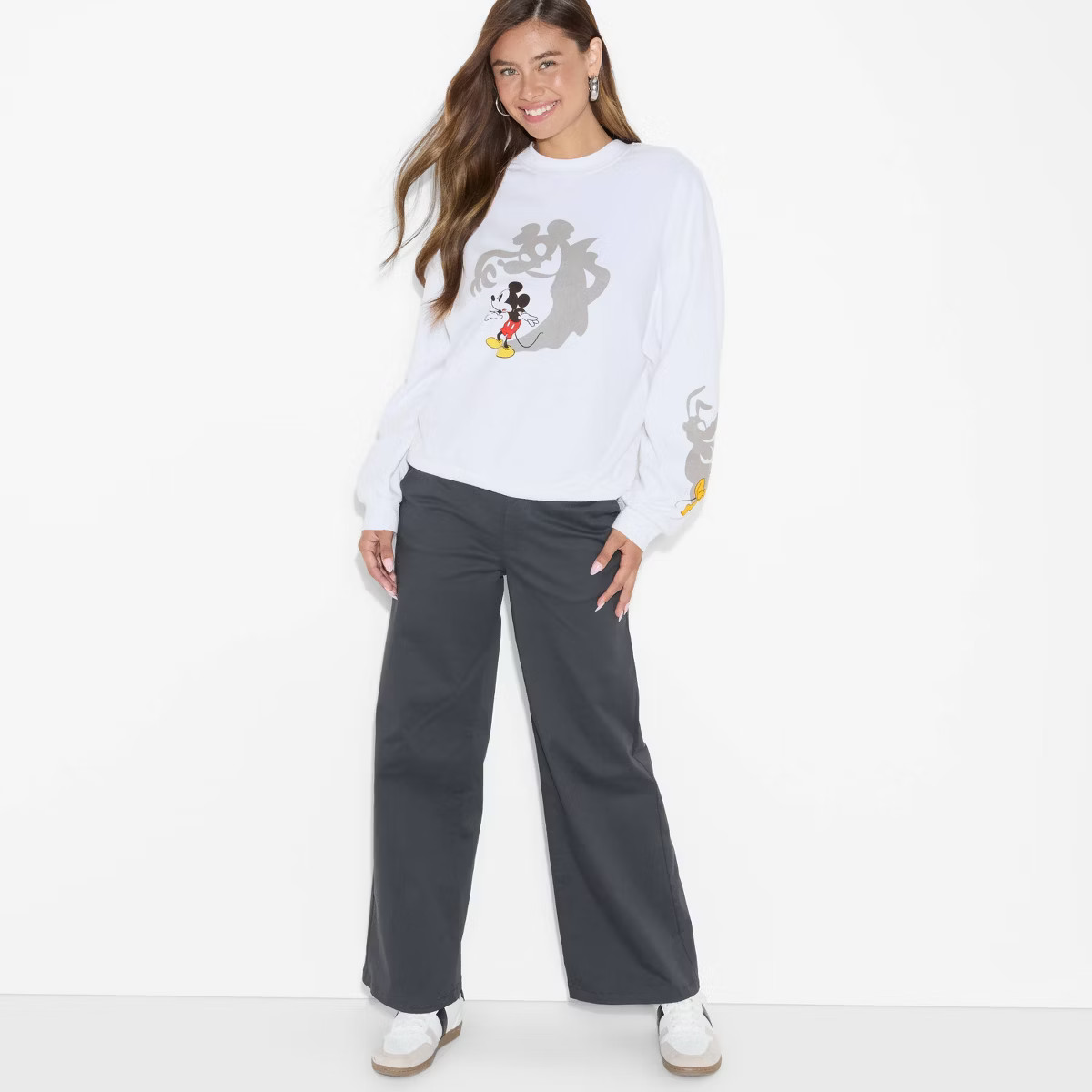 Women's Mickey & Friends Shadows Graphic Sweatshirt - White S | Target