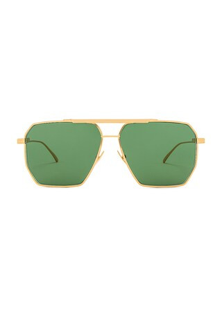 Bottega Veneta Light Ribbon Pilot Sunglasses in Shiny Gold & Green from Revolve.com | Revolve Clothing (Global)