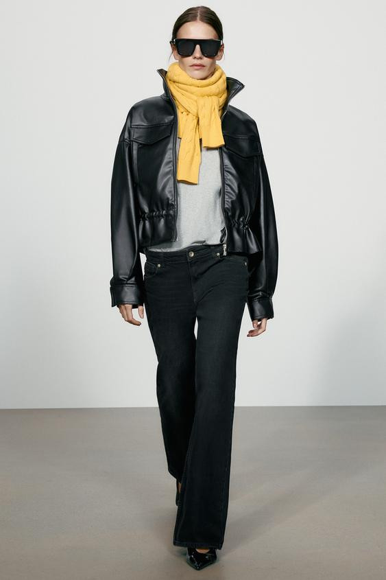 Zara - Faux Leather Adjustable Waist Jacket - Black - L - Woman | Zara US