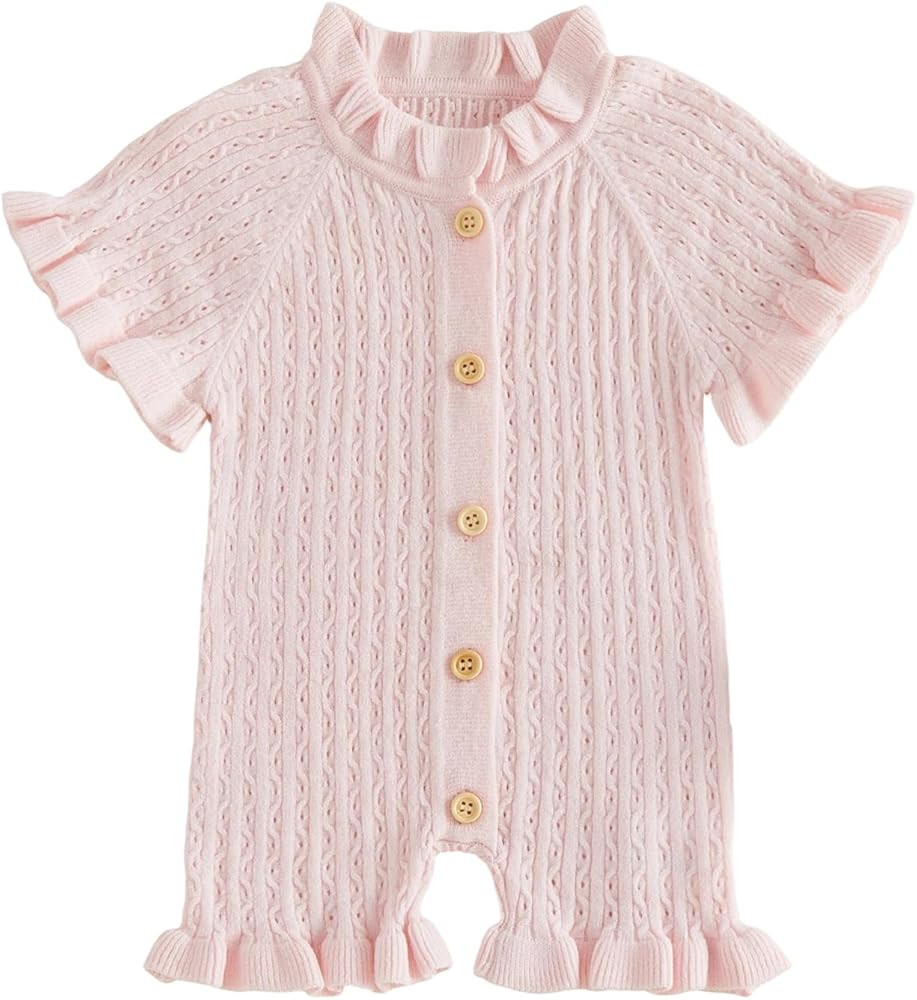 Socutebabe Baby Girl Knit Ruffle Romper Cute Outfit Short Sleeve Onesie Jumpsuit 0 3 6 9 12 18 Mo... | Amazon (US)