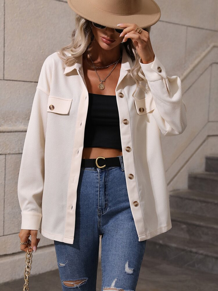 Drop Shoulder Flap Detail Shirt | SHEIN