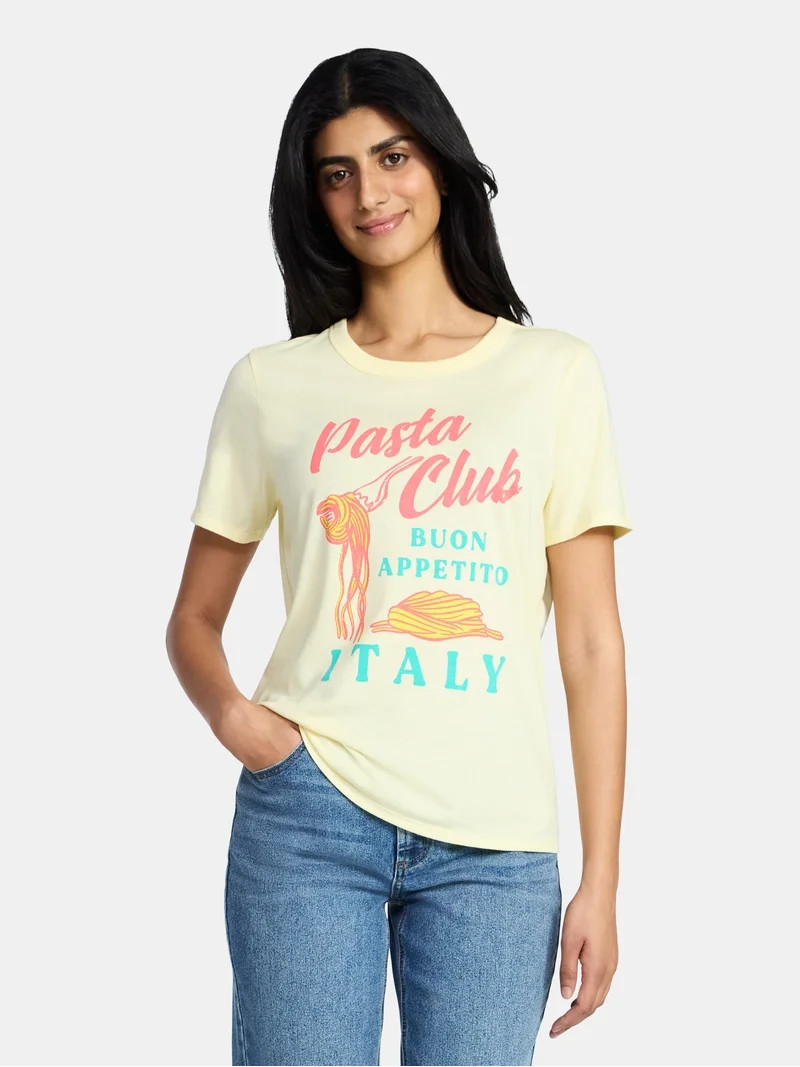 Pasta Club Women's Graphic Everyday Tee with Short Sleeves, Sizes XXS-XXL | Walmart (US)