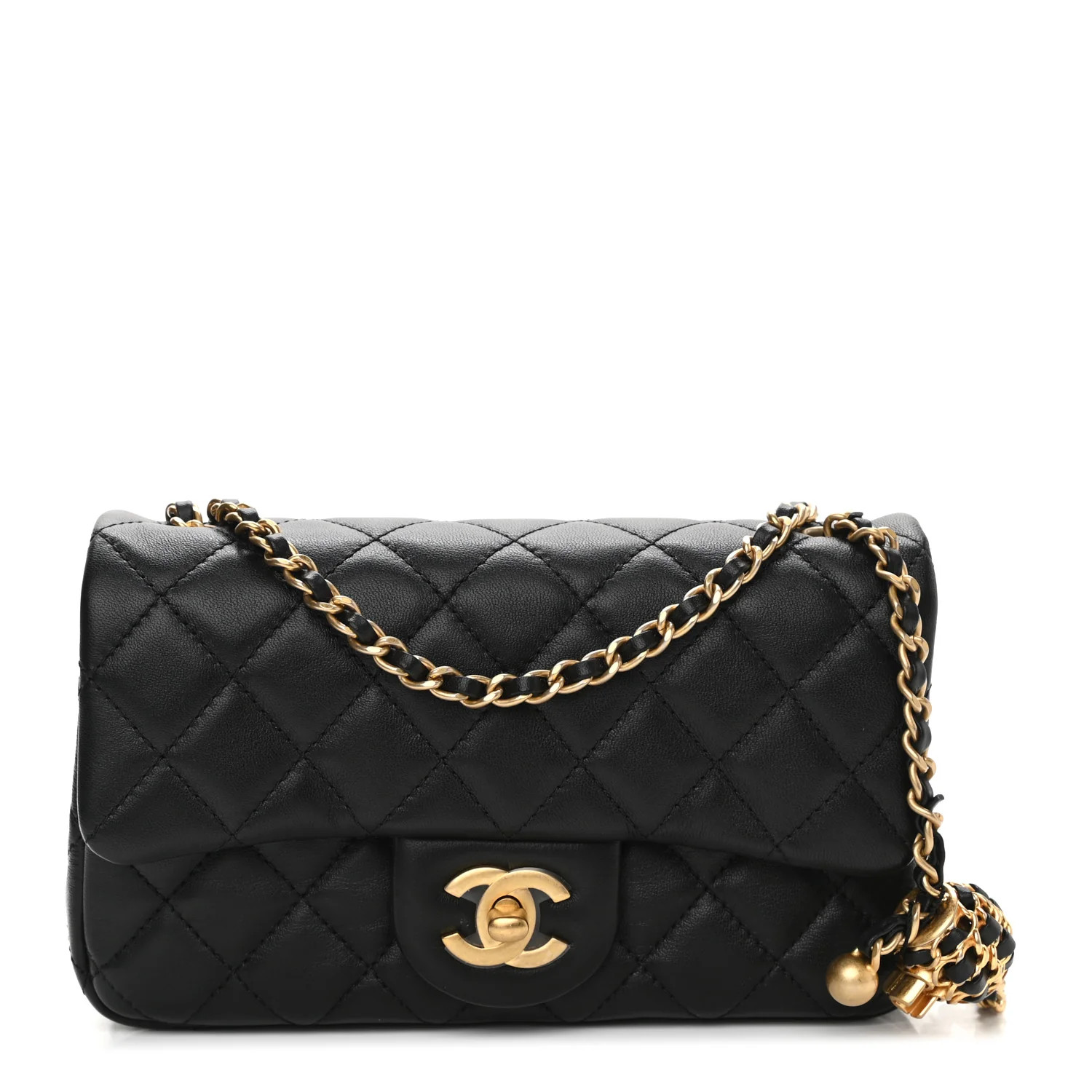 CHANEL Lambskin Quilted CC Pearl Crush Mini Rectangular Flap Black | FASHIONPHILE | Fashionphile