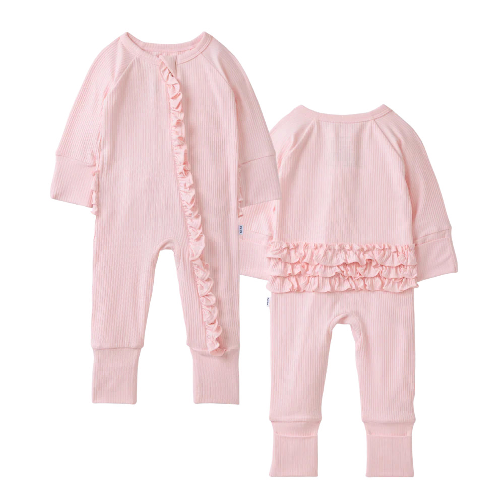 Prima Pink Ribbed Ruffle Zippy | Little Sleepies