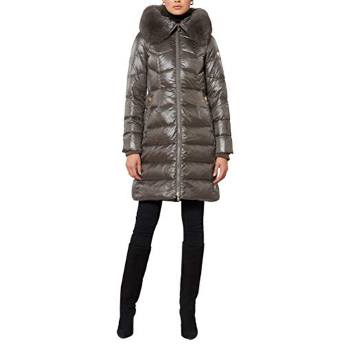 1 Madison Women's Long Winter Coat with Fox Fur Trimmed Hood, Taupe, Medium | Amazon (US)