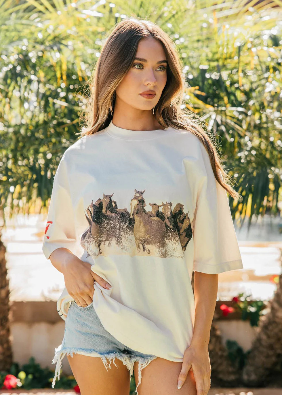 Wild Horse Short Sleeve Tee in Ivory | Glitzy Bella