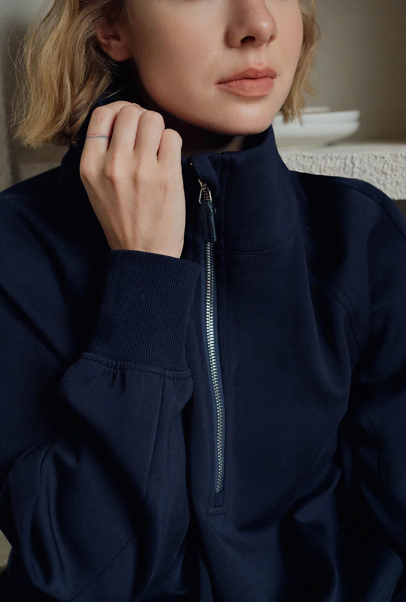 Cassie Cotton Sweat Pullover - Navy | Petite Studio NYC