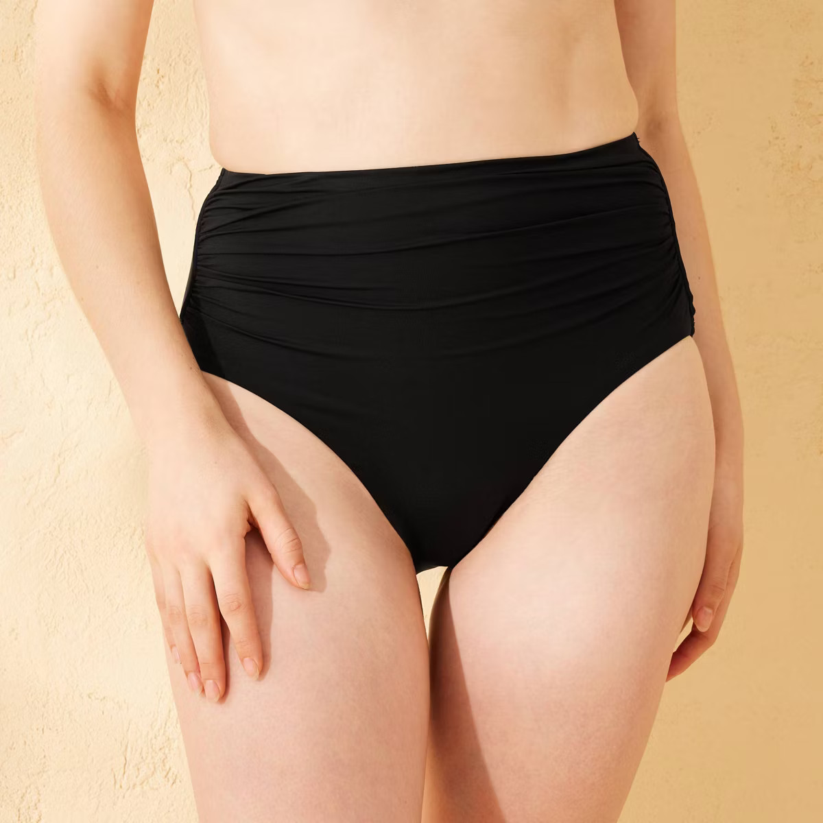 Women's Shirred High Waist Full Coverage Bikini Bottom - Shade & Shore™ Black XL: Knit Pull-On ... | Target