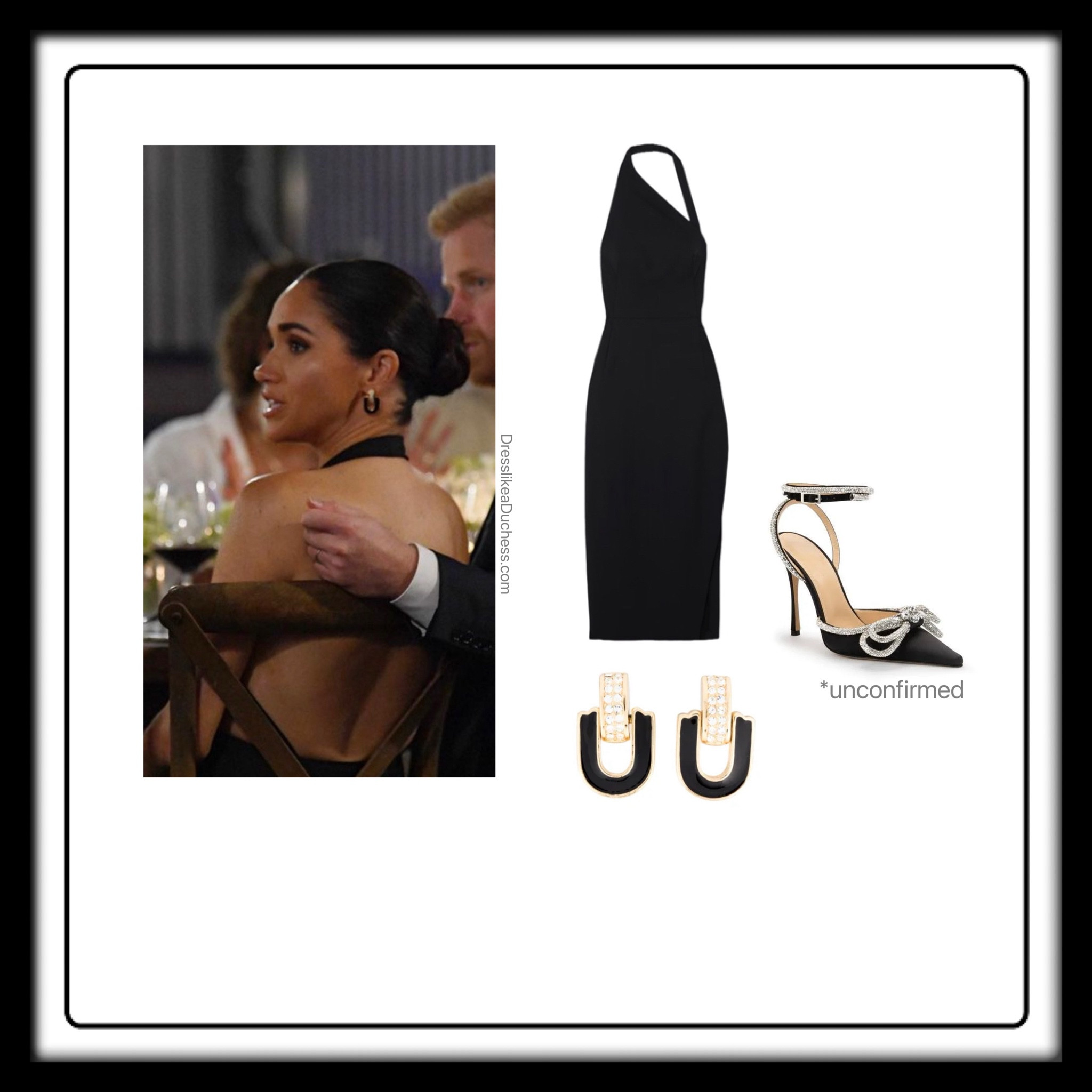 Meghan Markle in St. Agni halterneck dress in Florida and vintage Dior earrings 