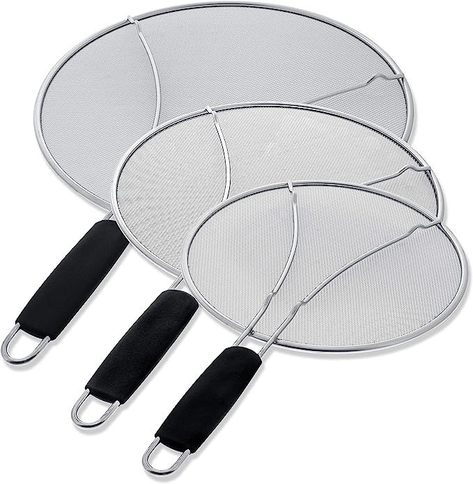 U.S. Kitchen Supply 13", 11.5", 9.5" Stainless Steel Fine Mesh Splatter Screen with Resting Feet ... | Amazon (US)