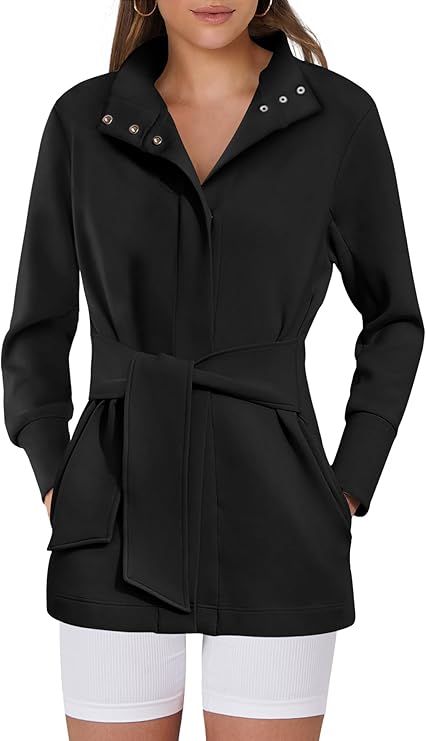 ANRABESS Womens Jacket Belted Casual Long Sleeve Wrap Trench Coat 2024 Fall Trendy Button Up Dres... | Amazon (US)