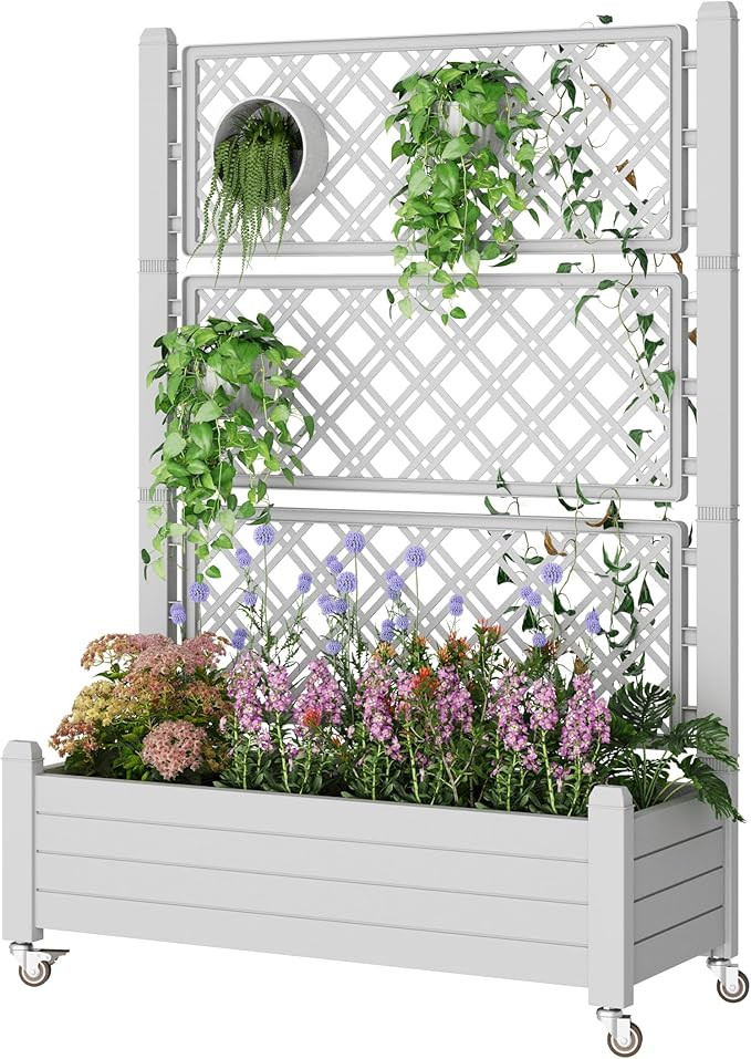 Elevated Raised Garden Bed with Trellis&Wheels,Ashen-61.2" h | Planter Box with Trellis Outdoor, ... | Amazon (US)