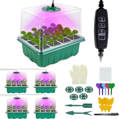 Stingmon Seed Starter Tray with Grow Light, 5 Packs Plant Seed Starter Kit Adjustable Brightness Timing Controller, Seedling Starter Trays with Humidity Domes Heightened Lids | Amazon (US)
