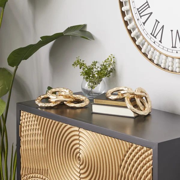 Cosmoliving By Cosmopolitan Set Of 2 Gold Aluminum Sculpture 12", 10"W | Wayfair North America