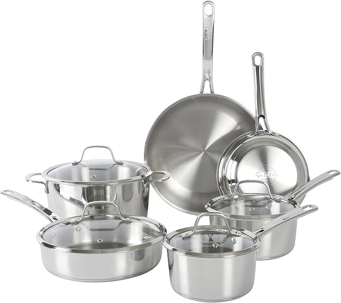 Sur La Table Kitchen Essentials Chef's Deck 10 Piece Stainless Steel Non Toxic Pots and Pans Kitc... | Amazon (US)