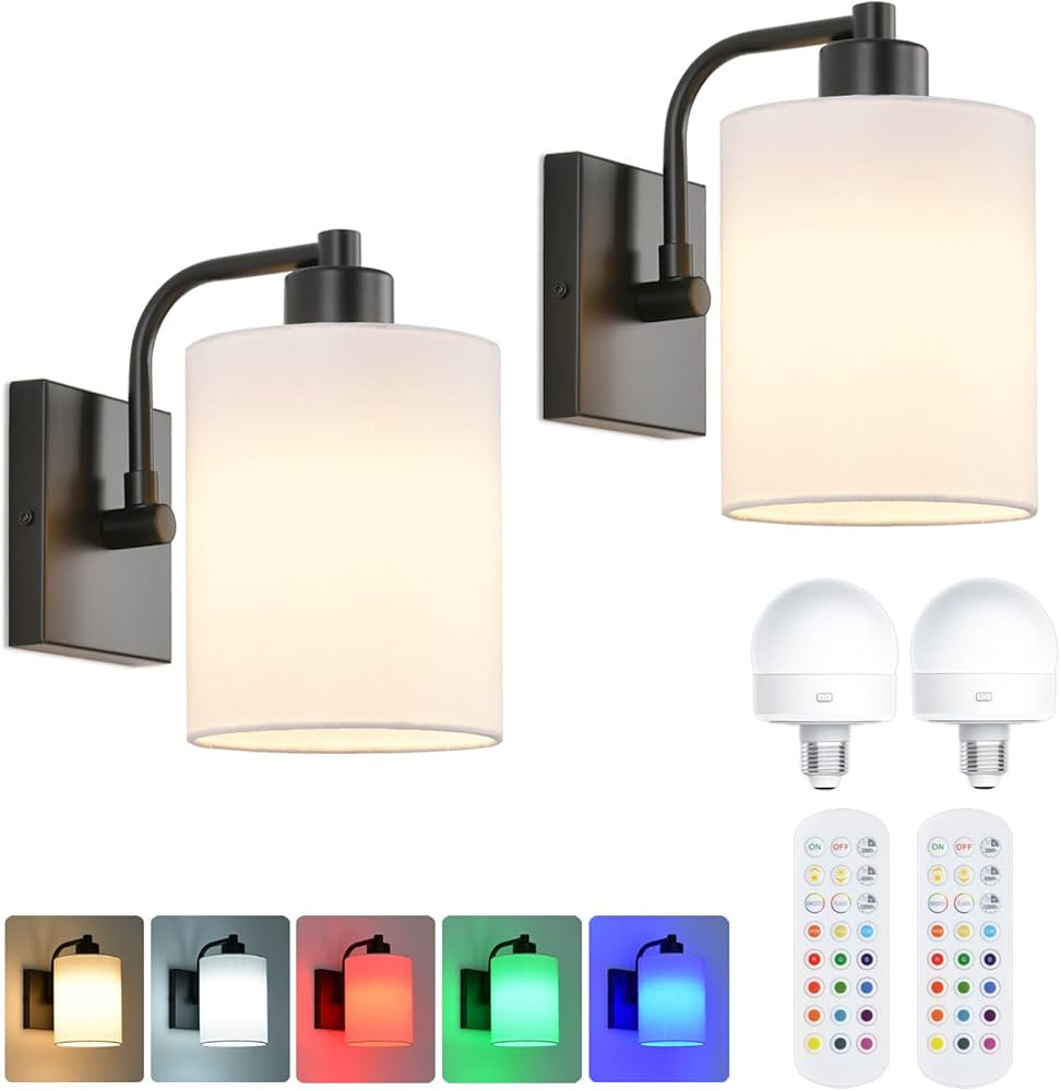 Battery Operated Wall Sconce Set of 2, Dimmable with Remote Control, 15 Colors Indoor Wireless Wa... | Amazon (US)