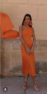 Zara Long Knit One Shoulder Cape Midi Dress Orange [ Size S ] 3390/026 | eBay UK