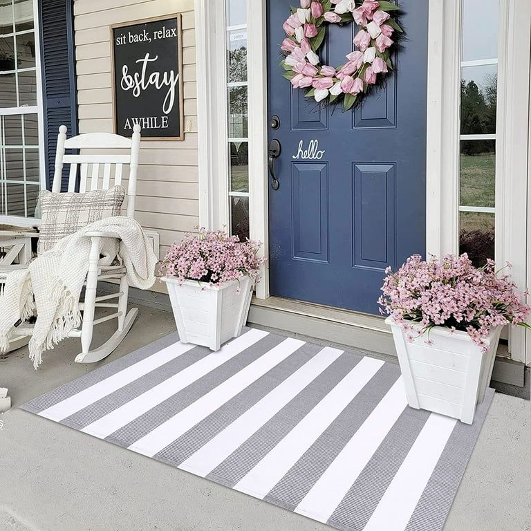 iOhouze Outdoor Rugs 4 x 6ft Washable Area Rugs Gray and White Cotton Entrance Mat Patio Front Po... | Walmart (US)
