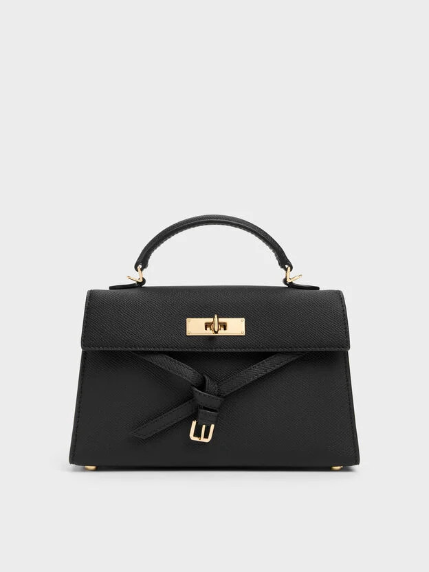 Black Tricha Knotted-Belt Top Handle Bag | CHARLES & KEITH | Charles & Keith EU