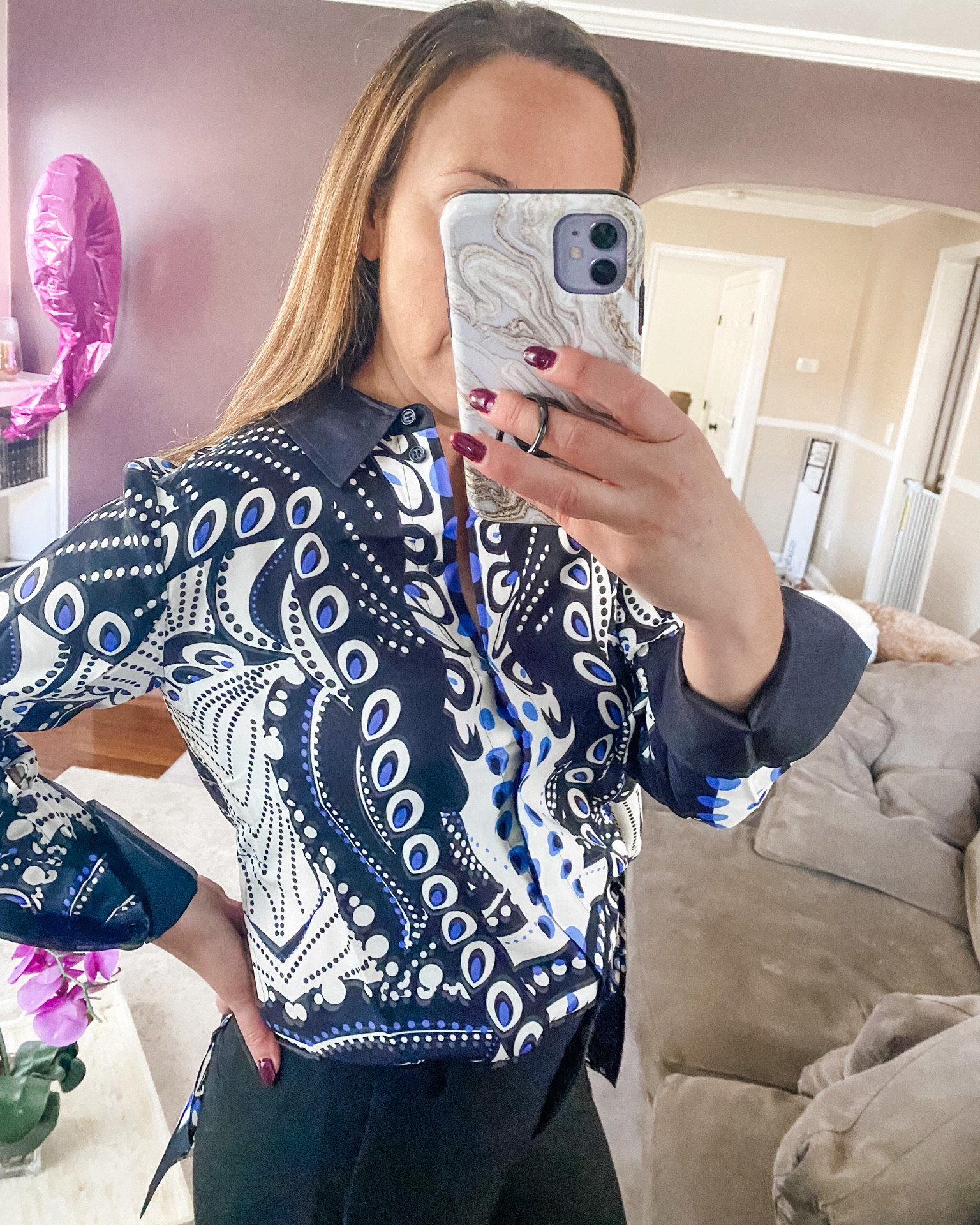 In love with the pattern of this top. It’s silk and feels great on. I think it’s so chic and can be dressed up up trousers or even casual with jeans and loafers. On sale too!!#LTKHolidaySale

#LTKfindsunder100 #LTKSeasonal #LTKtravel