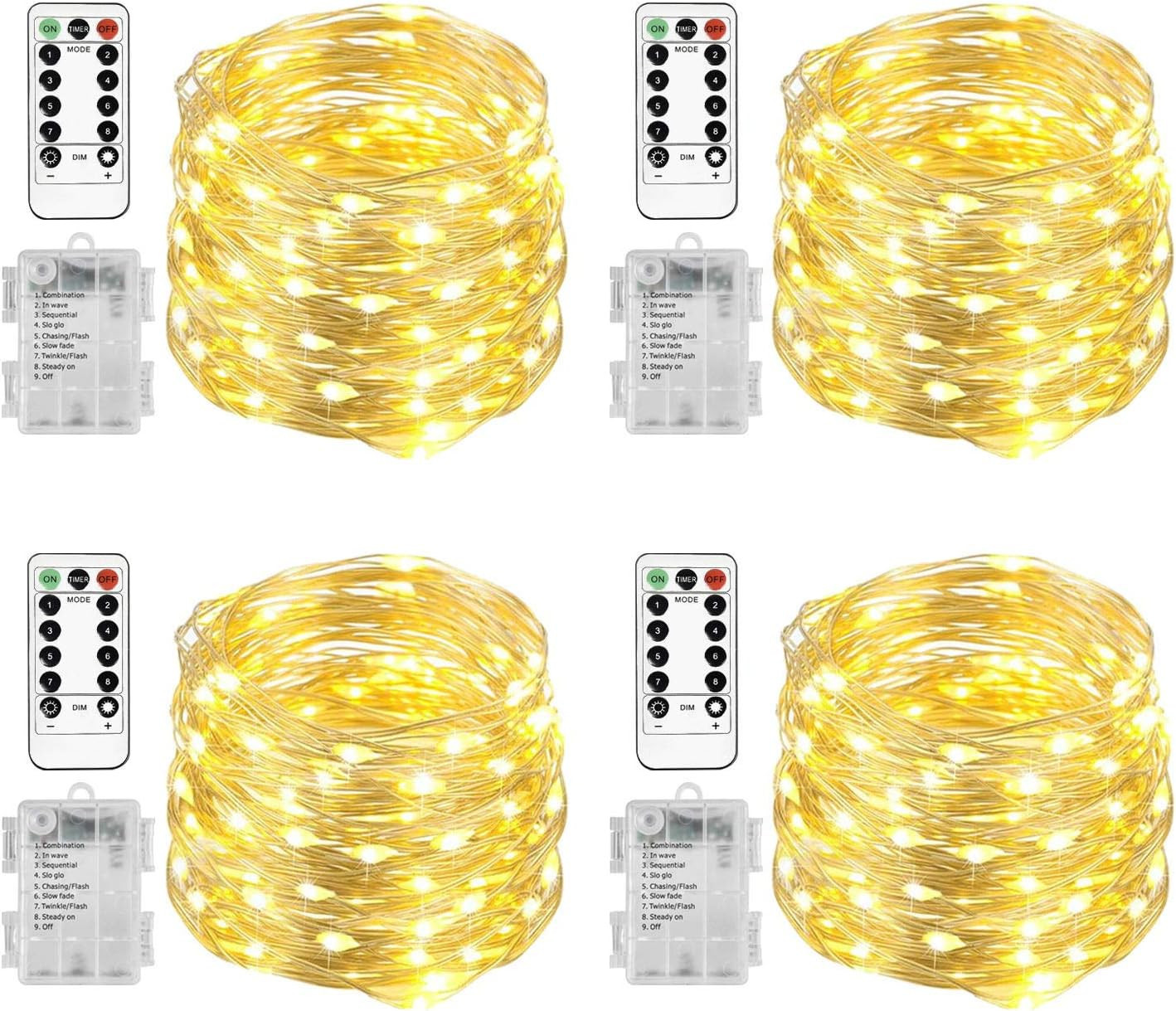 Homemory 4 Pack 20 Ft 60 LED Fairy Lights Battery Operated Christmas Lights with Remote Waterproo... | Amazon (US)