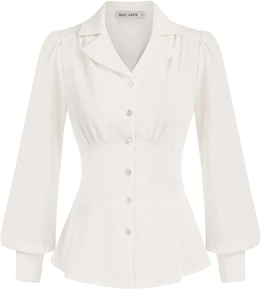GRACE KARIN Button Down Shirts for Women Peplum Tops Long Sleeve Work Blouse Collared Shirt Dress... | Amazon (US)
