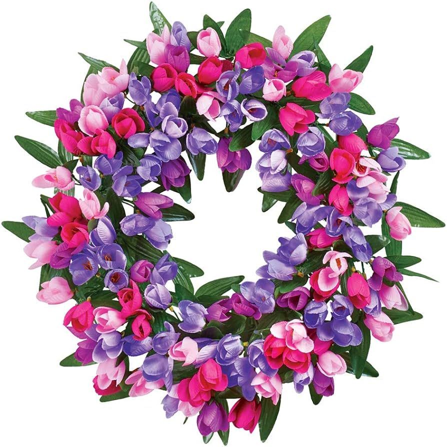 Collections Etc Lush Pink and Purple Mini Tulip Floral Wreath 18" x 18" x 4" | Amazon (US)
