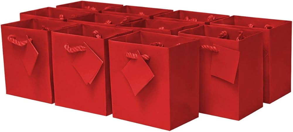 OccasionALL Red Gift Bags 12 Pack 4x2.75x4.5 Mini Gift Bags with Handles for Christmas Presents, ... | Amazon (US)
