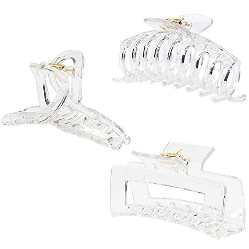 Kitiin Clear Claw Clips for Thick/Fine/Thin Hair, Strong Holding Large Jaw Polycarbonate Clips for Women (3 pcs) | Amazon (US)