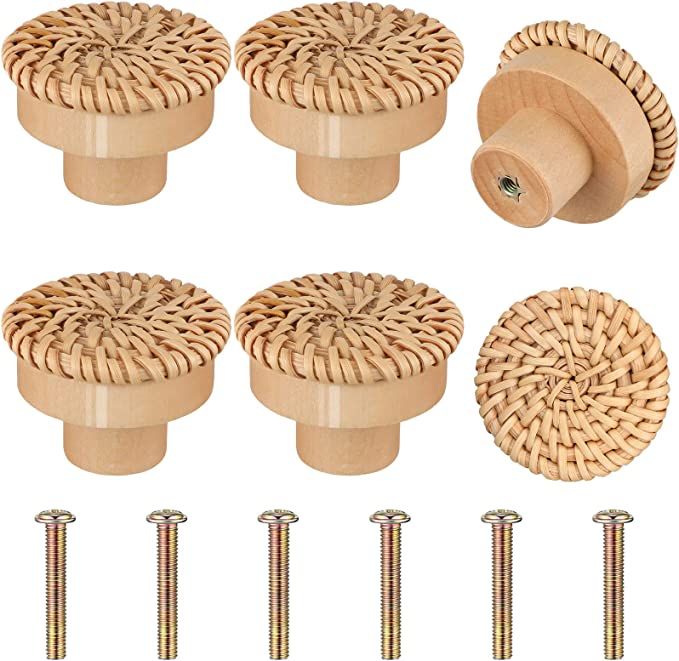 Boho Rattan Dresser Knobs Round Wooden Drawer Knobs Handmade Wicker Woven and Screws for Boho Fur... | Amazon (US)