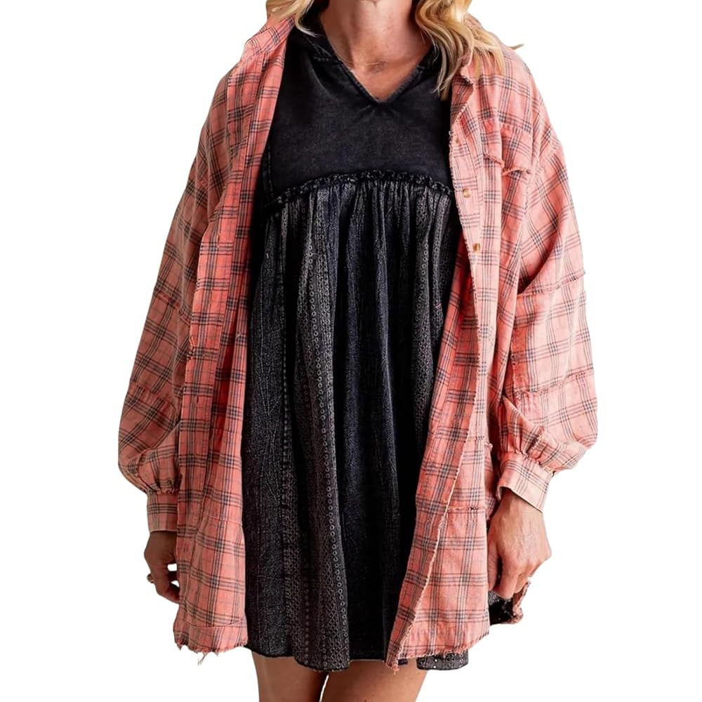 Alphabetw Flannel Shirts, Alphabet Flannel Shirt Women, Women's Seams Raw Edge Washed Oversized S... | Amazon (US)