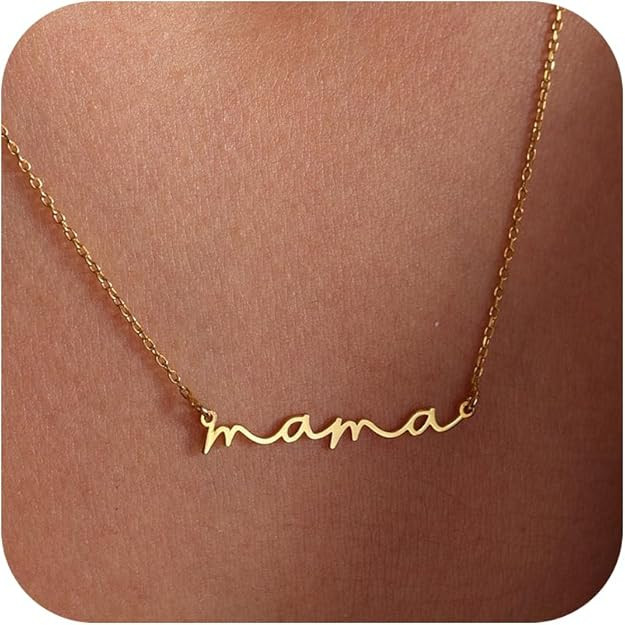 SLOONG Mama Necklaces for Women, Gifts for Mother, 14K Gold Plated Dainty Necklace Non Tarnish Je... | Amazon (US)