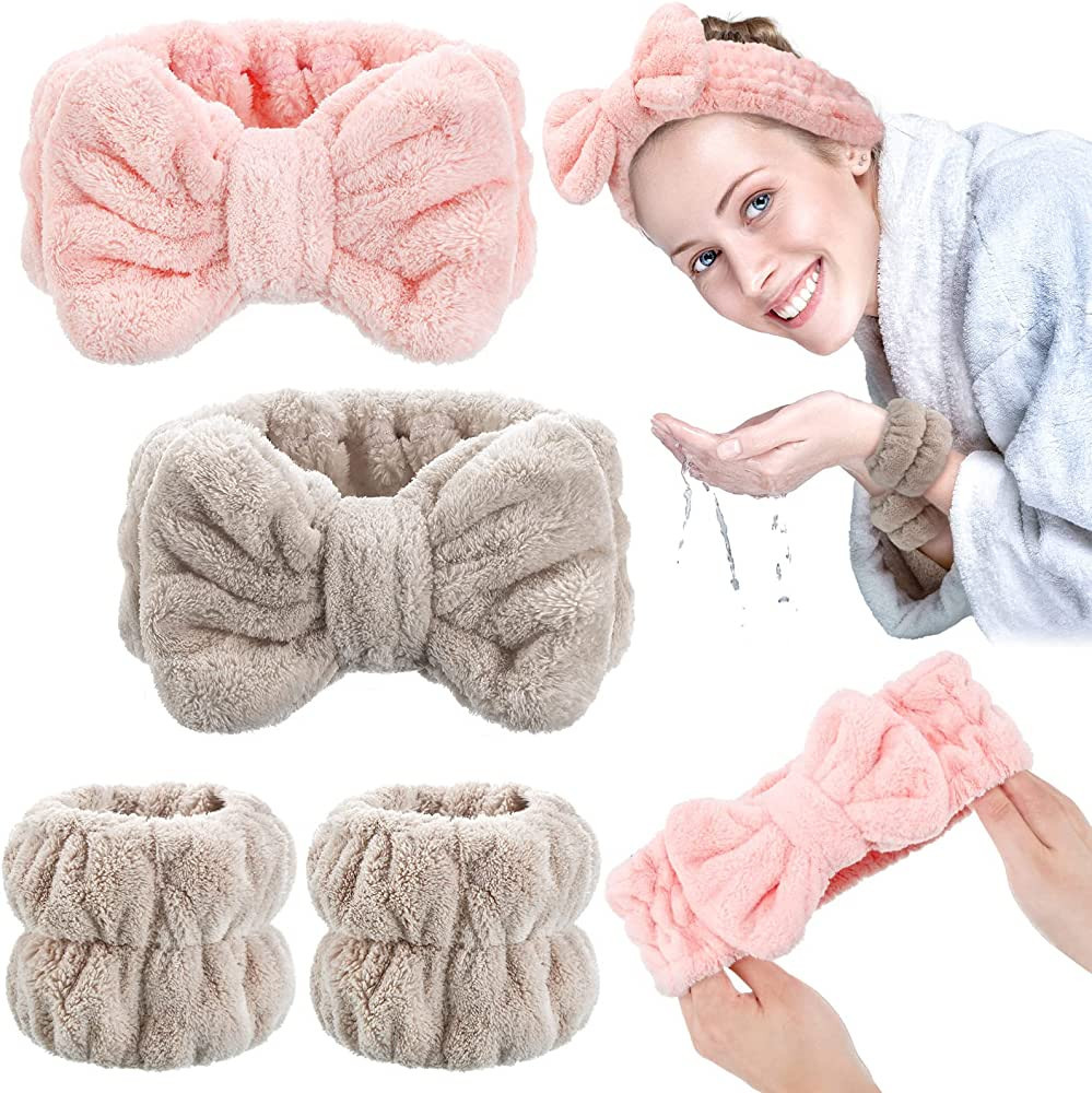 Chuangdi 4 Pcs Spa Headband Wrist Washband Scrunchies Cuffs for Washing Face, Towel Wristbands Ha... | Amazon (US)