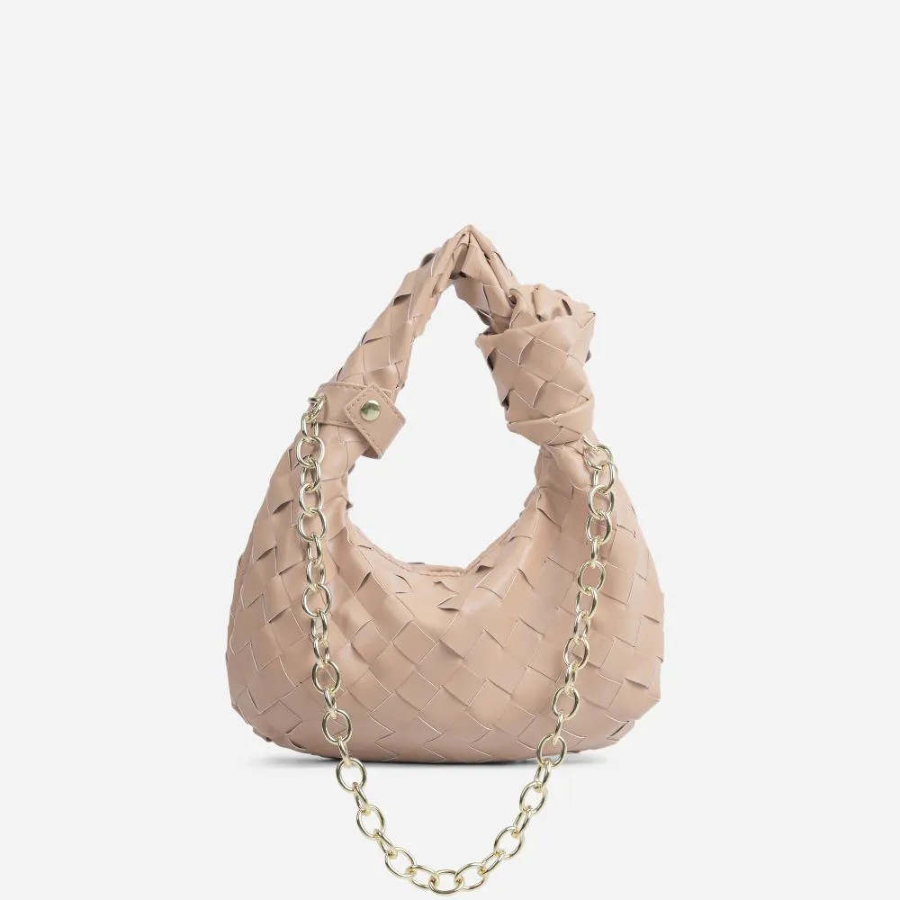 She-Said Woven Knotted Strap Chain Detail Grab Bag Nude Faux Leather | EGO (UK)