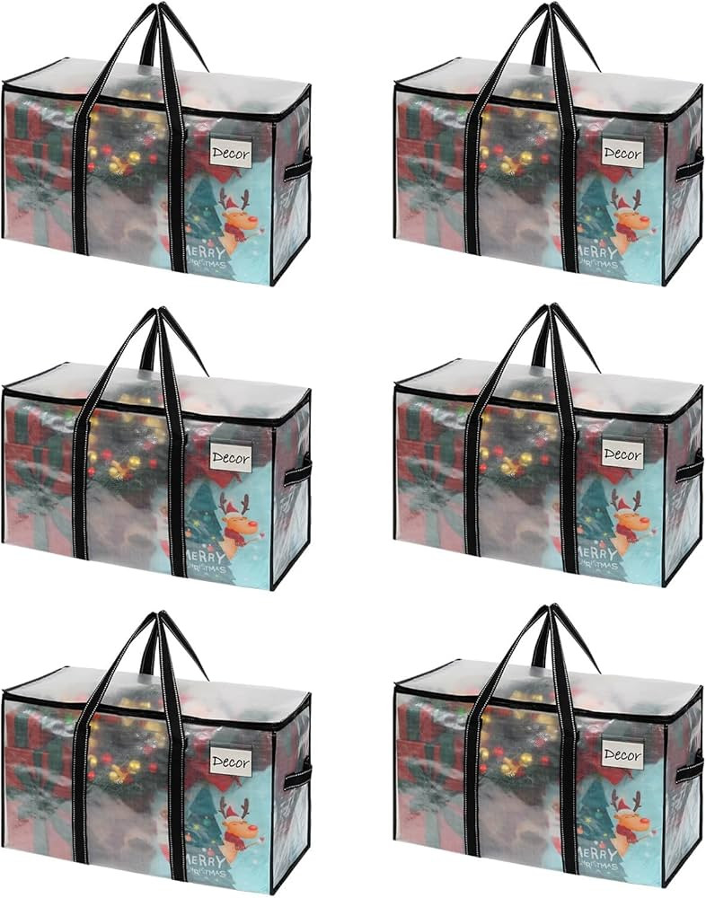 VENO 6 Pack Moving Bags & Large Christmas Storage Bins with lids for Decorations, Garland, Lights... | Amazon (US)