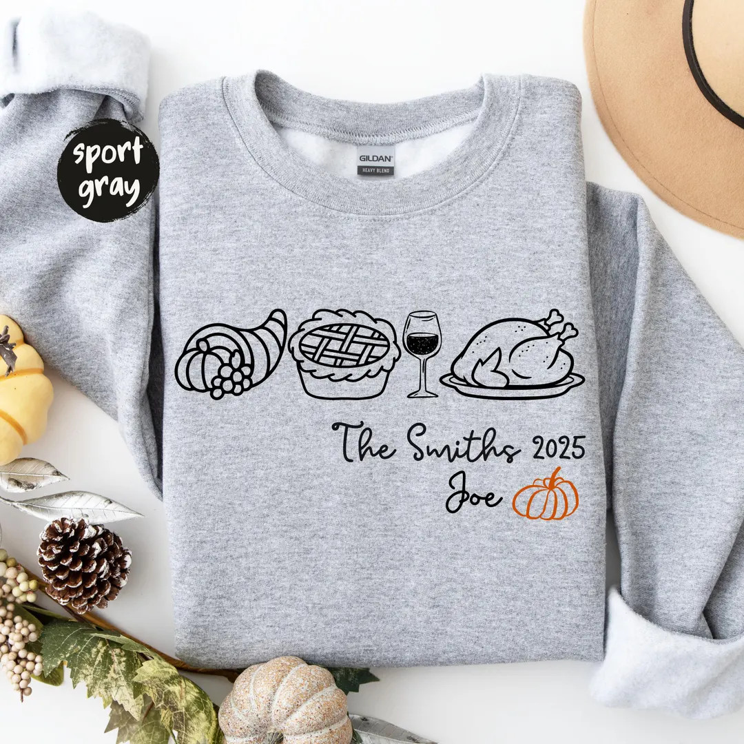 Thanksgiving Shirt, Turkey Day Family Shirt, Personalized Pumpkin Season Shirt, Fall Family Sweat... | Etsy (US)