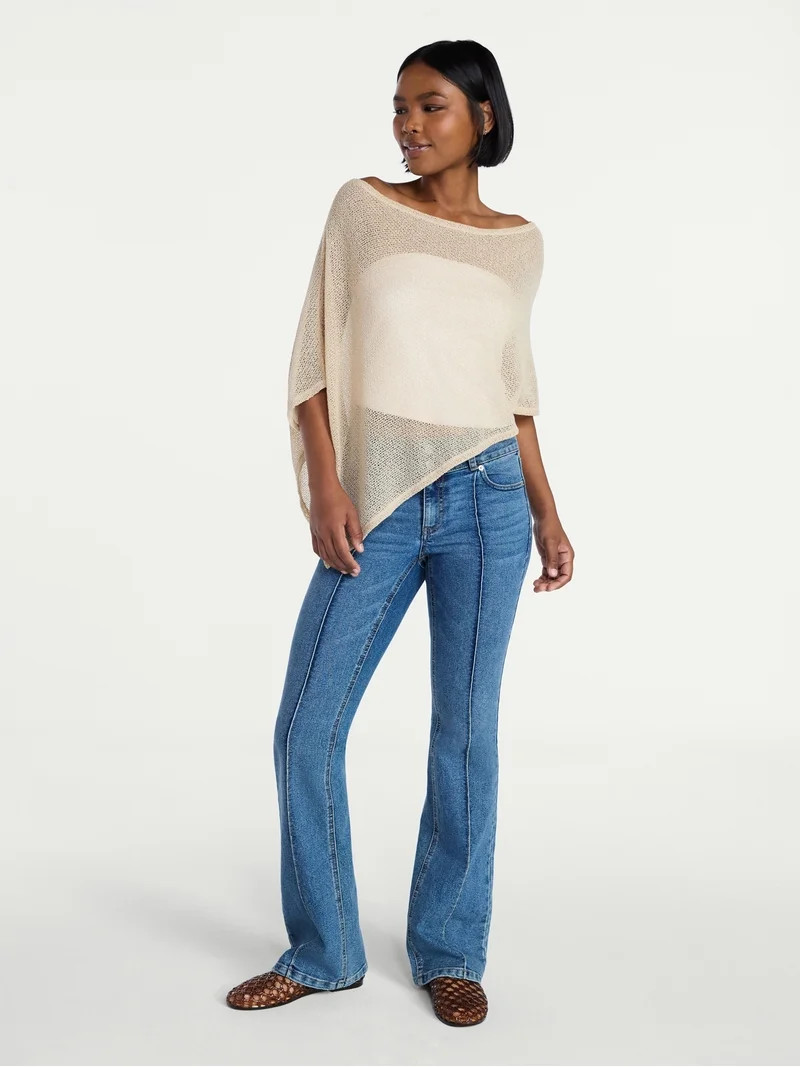 No Boundaries Asymmetrical Hem Knit Poncho Top, Women's XXS-XXL | Walmart (US)