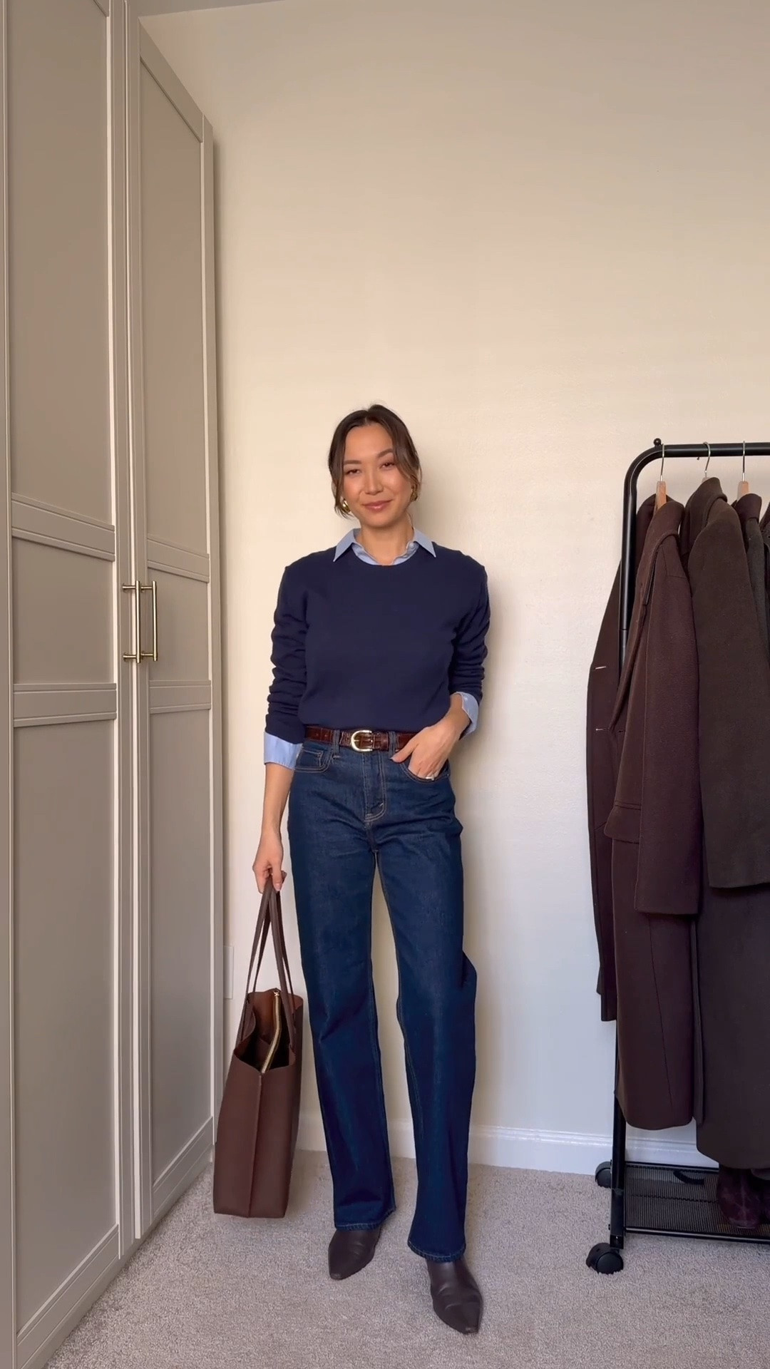 Smart casual work outfit 

Everlane silk/cotton button up — xs 
Everlane cashmere sweater - xs 
Abercrombie relaxed jeans — on sale, wearing size 25 in reg length (I’m 5’4”)
Quince leather tote 
Jcrew booties — linked to this year’s style 

Fall workwear / work outfit / office outfit / under $100 / smart casual / style over 30

#LTKSaleAlert #LTKSeasonal #LTKWorkwear
