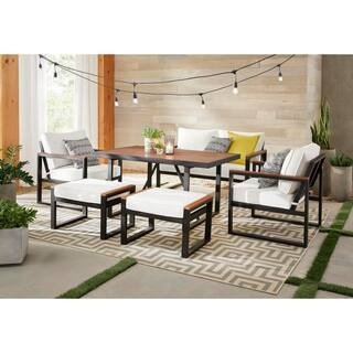 Hampton Bay West Park 6-Piece Aluminum Rectangle Outdoor Dining Set with CushionGuard White Cushi... | The Home Depot