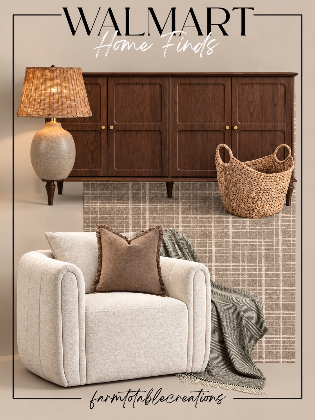 Walmart Cozy Home Finds 🤎

Walmart is seriously bringing the designer look with these finds! The rich wood cabinet paired with the creamy accent chair creates such a warm, elevated foundation, while the plaid rug, woven basket, textured throw, and neutral pillow add those cozy layers that make a room feel finished.

I especially love the mix of warm walnut, soft taupe, ivory, and natural woven textures—it feels timeless and expensive without the designer price tag. Perfect for a cozy living room, reading nook, or bedroom refresh!

Follow @farmtotablecreations on Instagram for more cozy home finds and trending decor.

#LTKHome #Walmart #WalmartFinds #WalmartHome #WalmartStyle #CozyHome #NeutralHome #LivingRoomDecor #HomeDecor #HomeInspo #DesignerInspired #AffordableHomeDecor #CozyLiving #WarmNeutrals #LTKFinds

#LTKSaleAlert #LTKHome