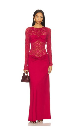 Runaway The Label Larna Lace Long Sleeve Maxi Dress in Red. - size L | Revolve Clothing (Global)
