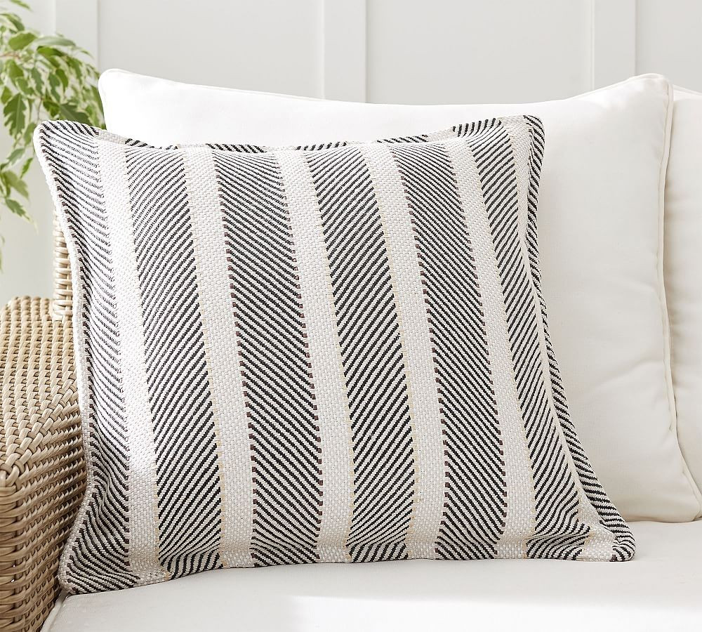 Aviv Striped Indoor/Outdoor Pillow , 22 x 22"", Black Multi | Pottery Barn (US)