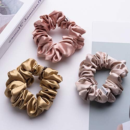 MTSNOO Silk Scrunchies for Hair Sleep 100% Pure 22 Momme Mulberry Silk Scrunchies for Curly Hair ... | Amazon (US)