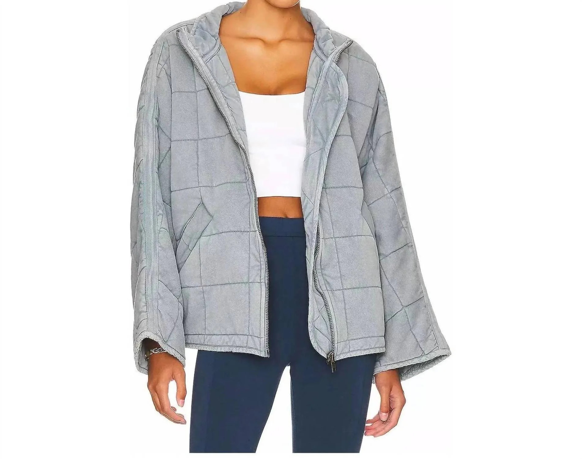 Dolman Quilted Jacket In Silver Lining | Shop Simon