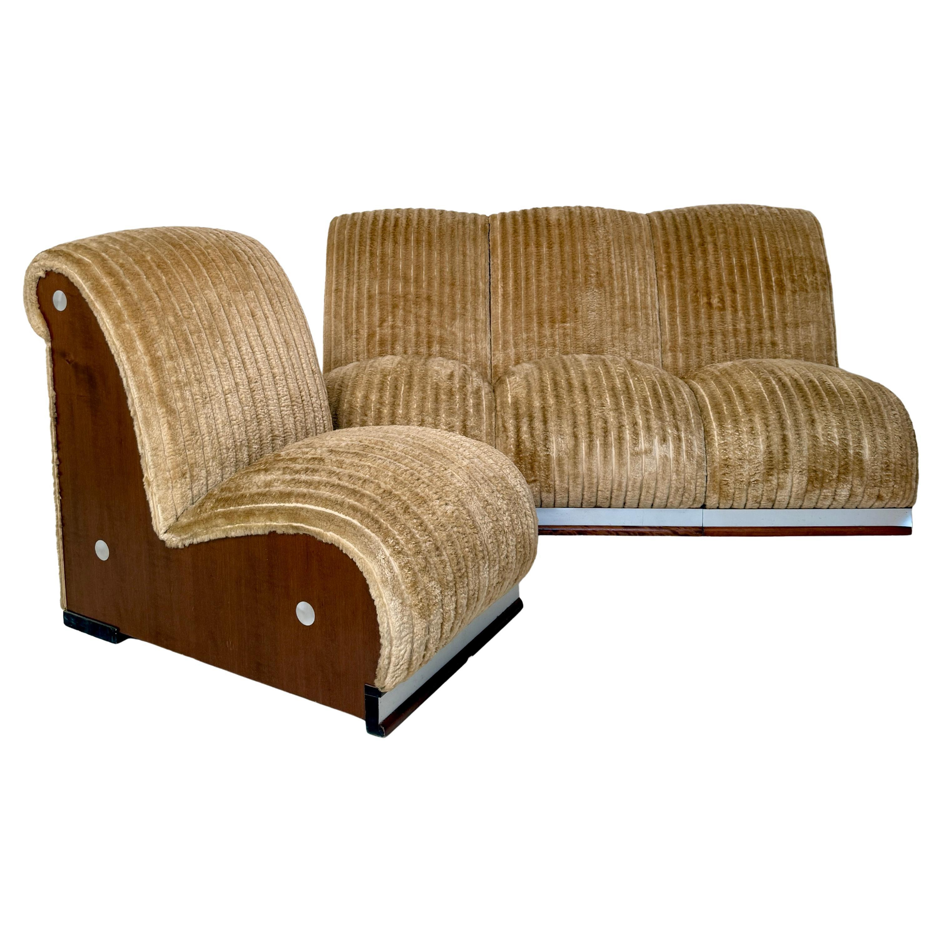 1970s Mid-Century Italian Modular Sofa in Original Beige Corduroy Fabric | 1stDibs
