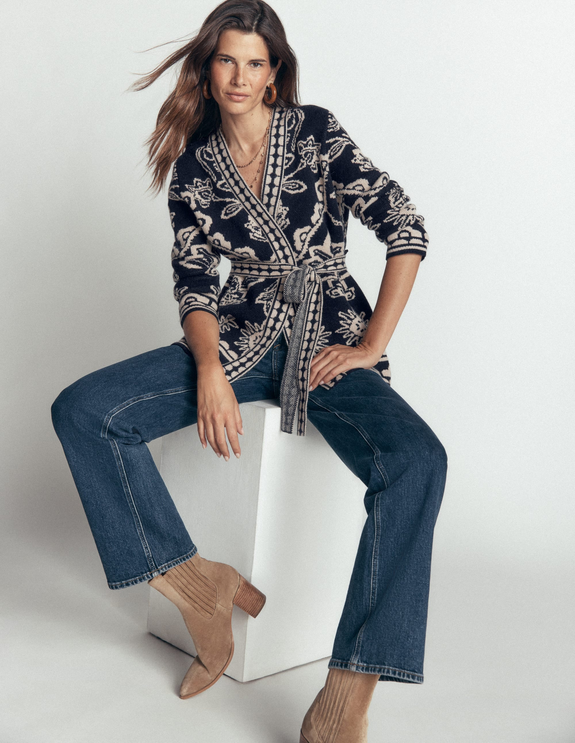 Belted Wrap Knitted Cardigan-Navy | Boden (US)