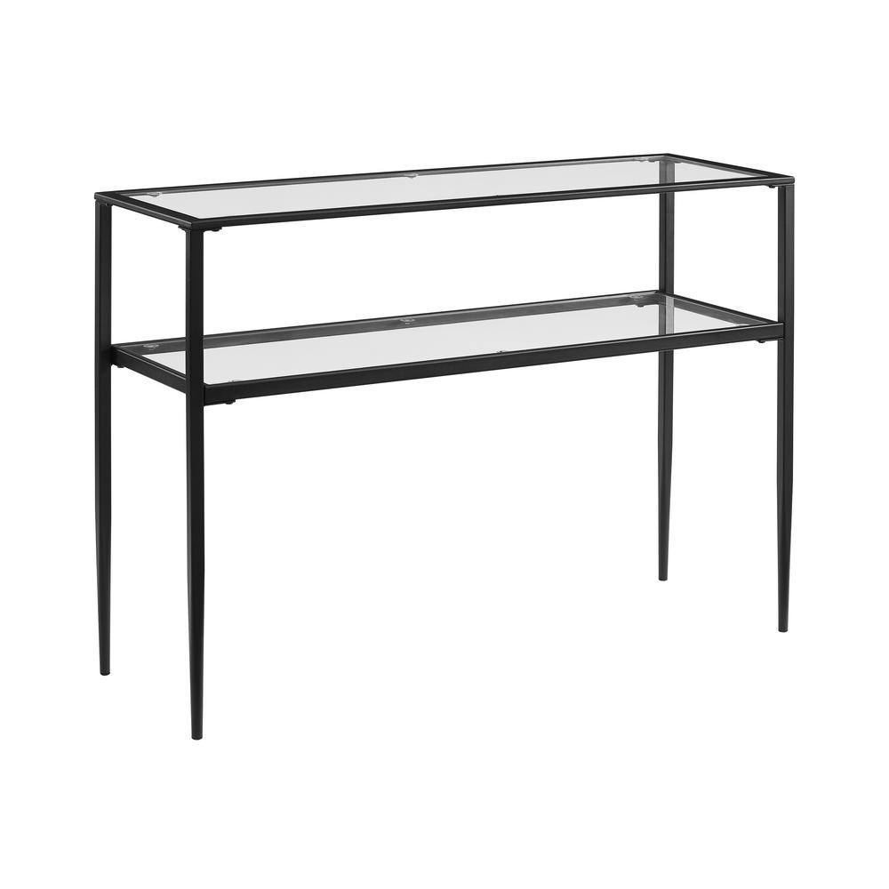 CROSLEY FURNITURE Ashton 42 in. Matte Black/Clear Standard Rectangle Glass Console Table with Storag | The Home Depot