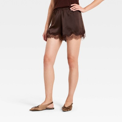 Women's Fashion Pull-On Lace Trim Shorts - A New Day™ Brown M | Target