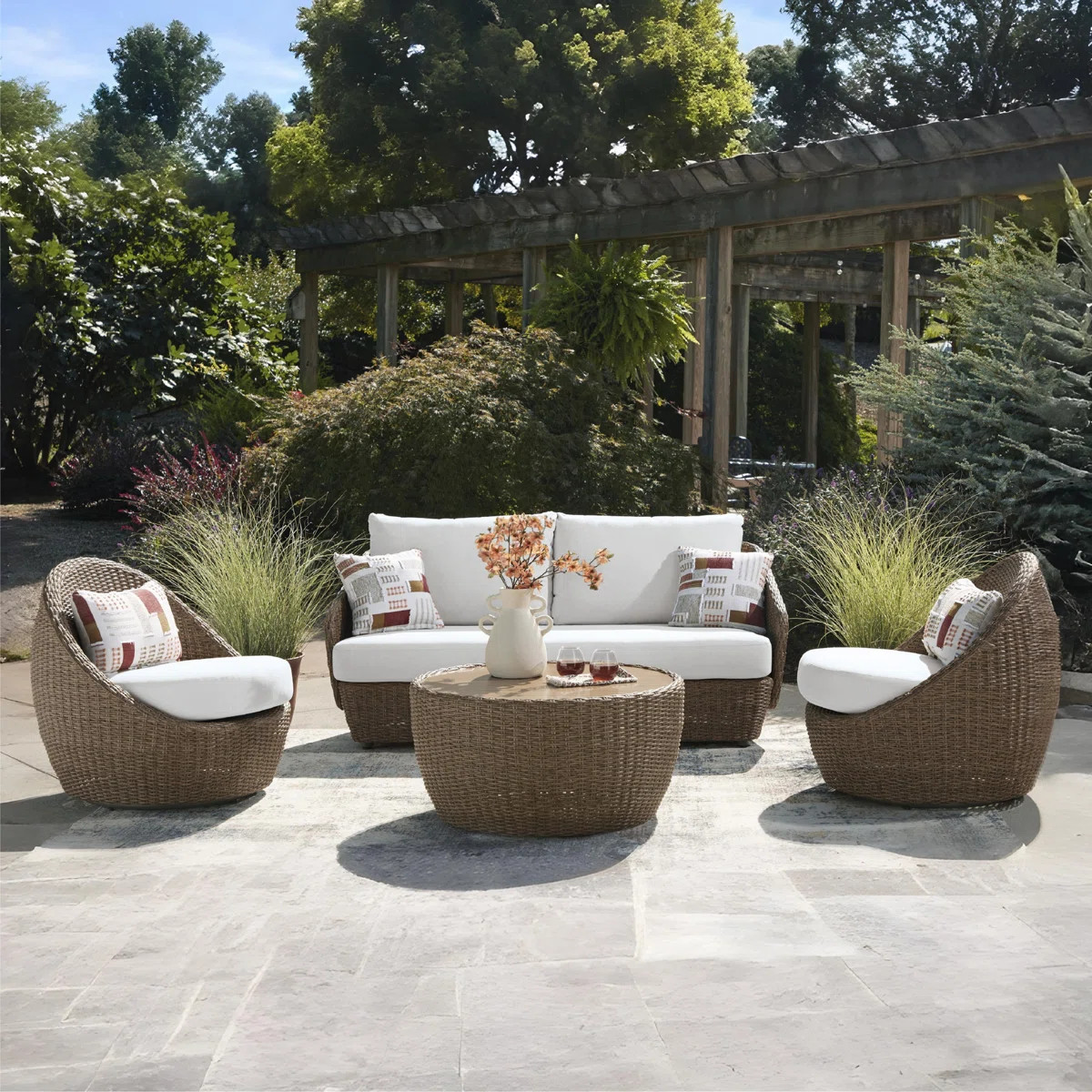 Ukee Outdoor Loveseat With 2 Swivel Chairs (Set Of 3) | Wayfair North America